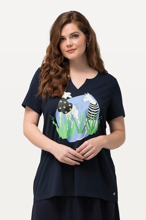 T-Shirt, Wildhund, A-Linie, Tunika-Ausschnitt, Halbarm