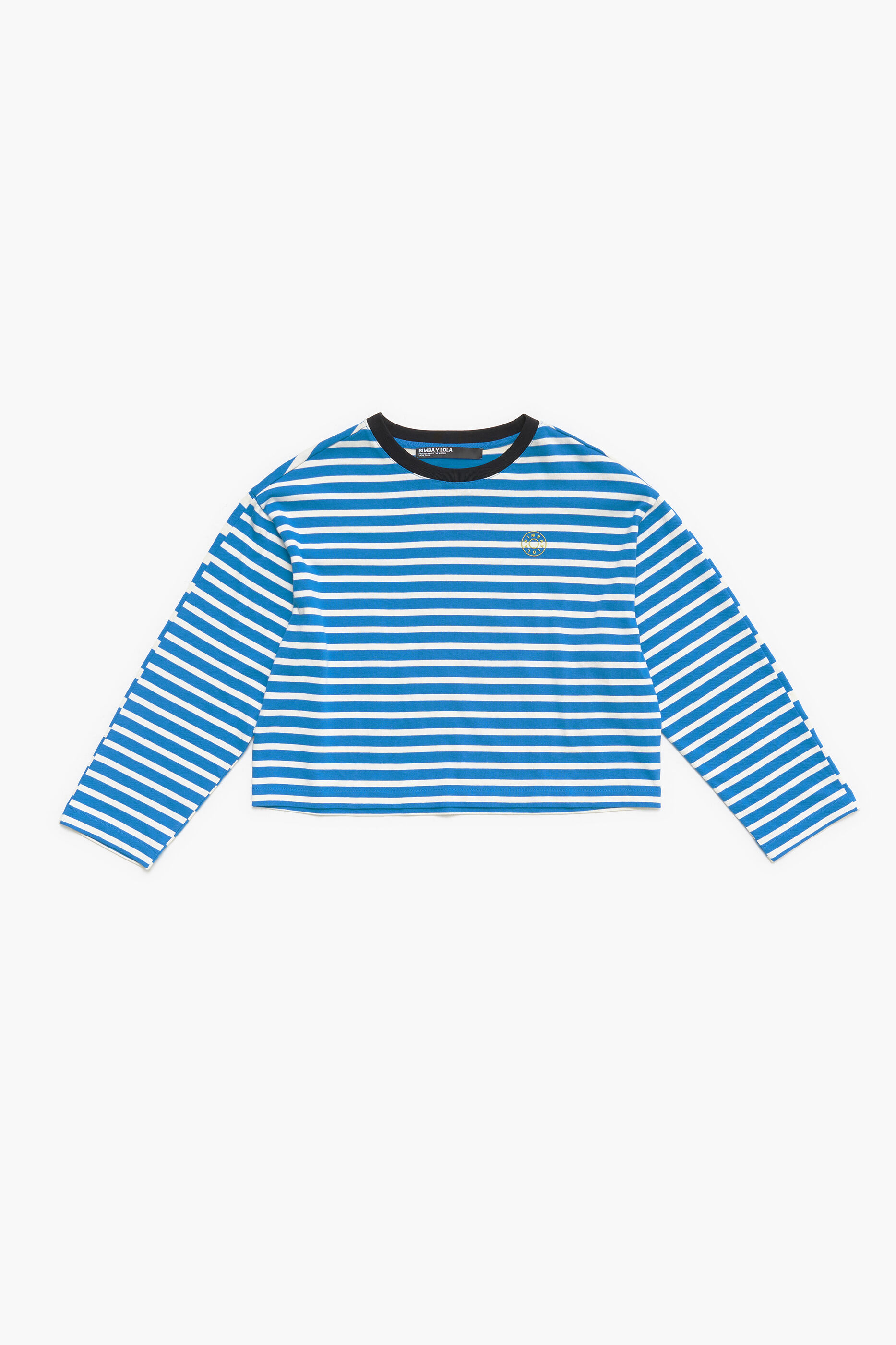 camiseta de algodão listrada azul
