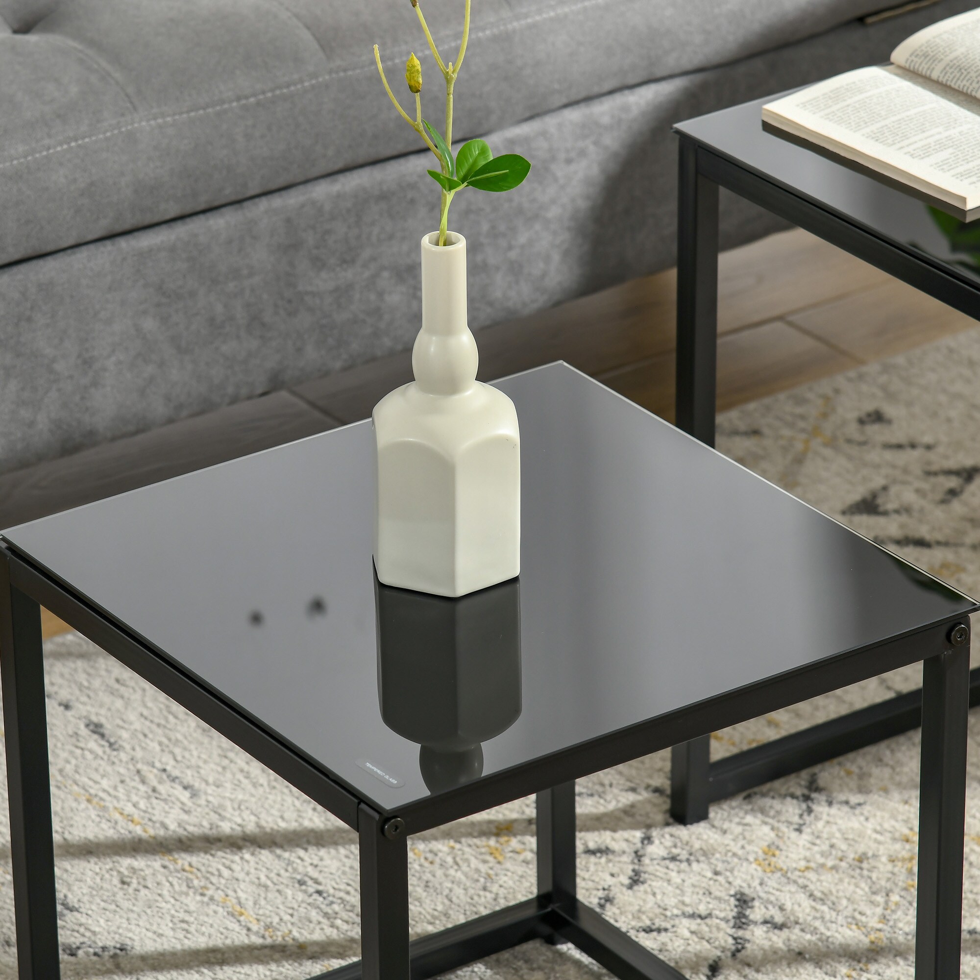 HOMCOM Couchtisch-Set mit Glastischplatte schwarz 50L x 50B x 52H cm