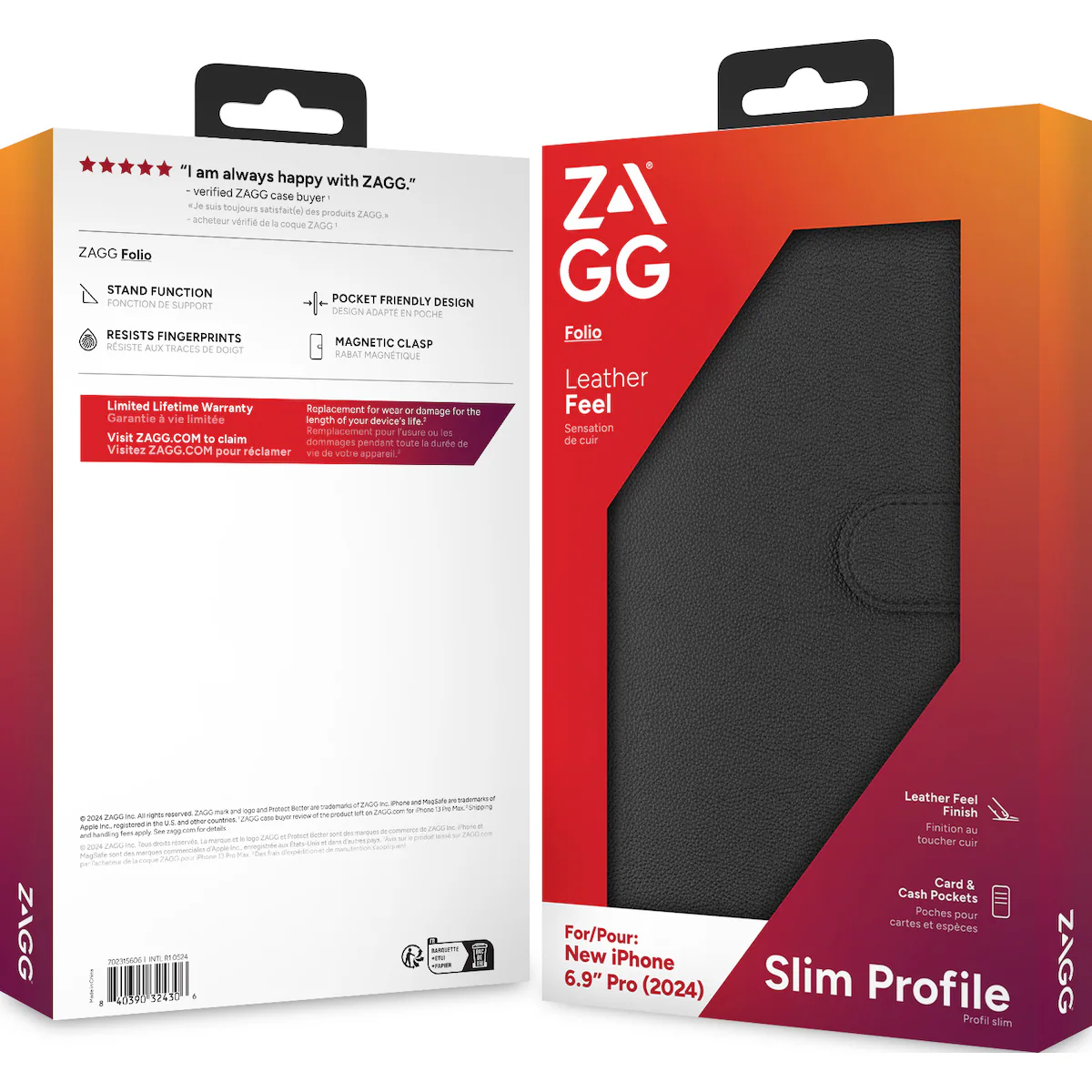 ZAGG foliodeksel for iPhone 16 Pro (sort)