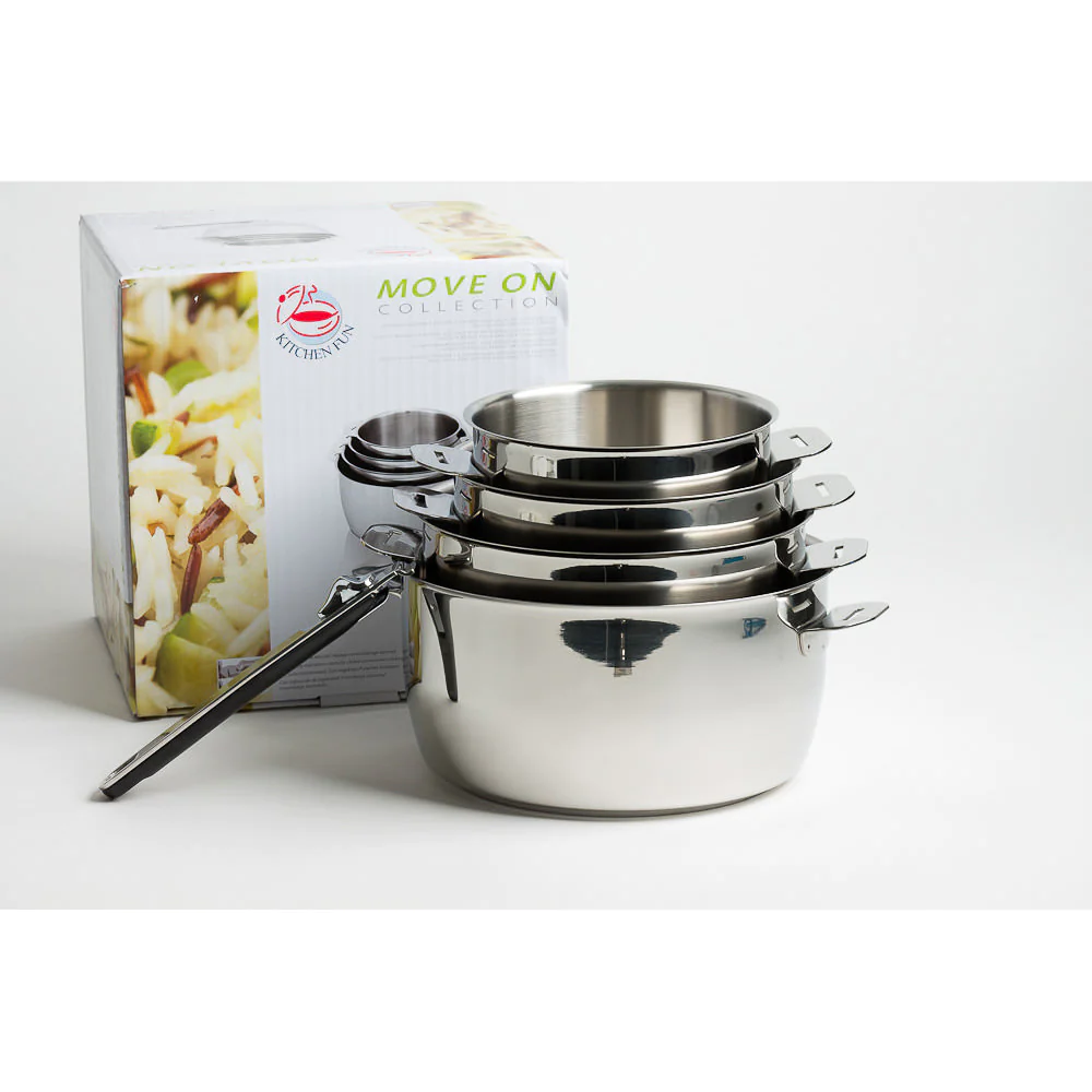 Lot de 4 casseroles de 14 à 20 cm en inox avec manche amovible Move On
