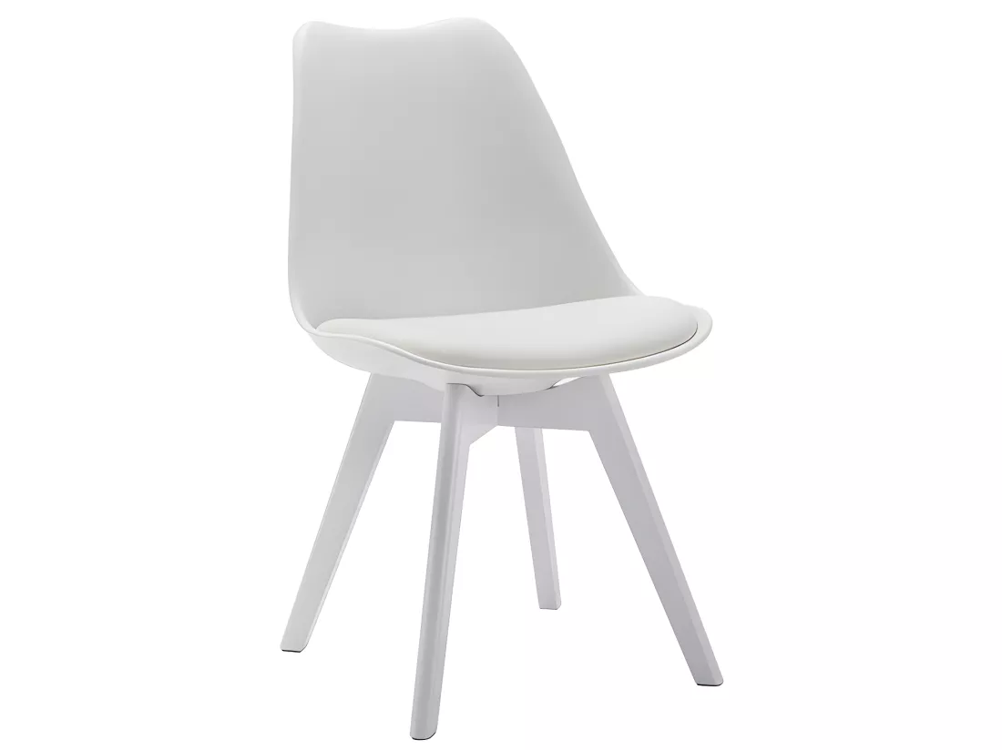 Lot de 6 chaises JODY - Polypropylène et Hêtre - Blanc et pieds blanc