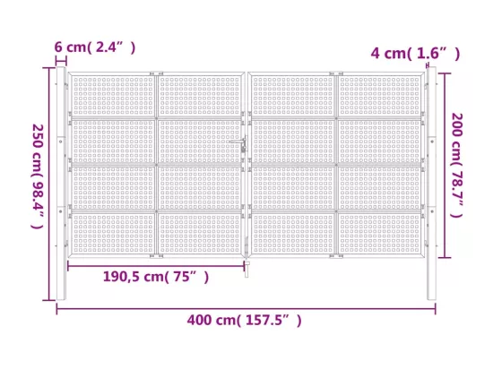 Portail de jardin anthracite 400x200 cm acier