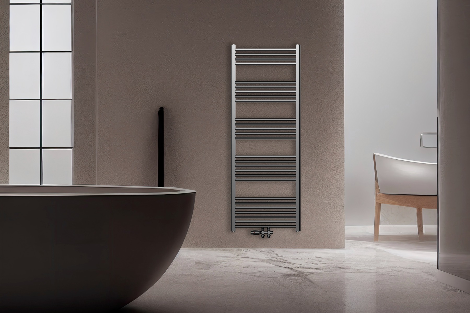 SHOWMODEL: Sanigoods Base handdoek radiator 120x60cm 414 watt MO aansluiting geborsteld gunmetal