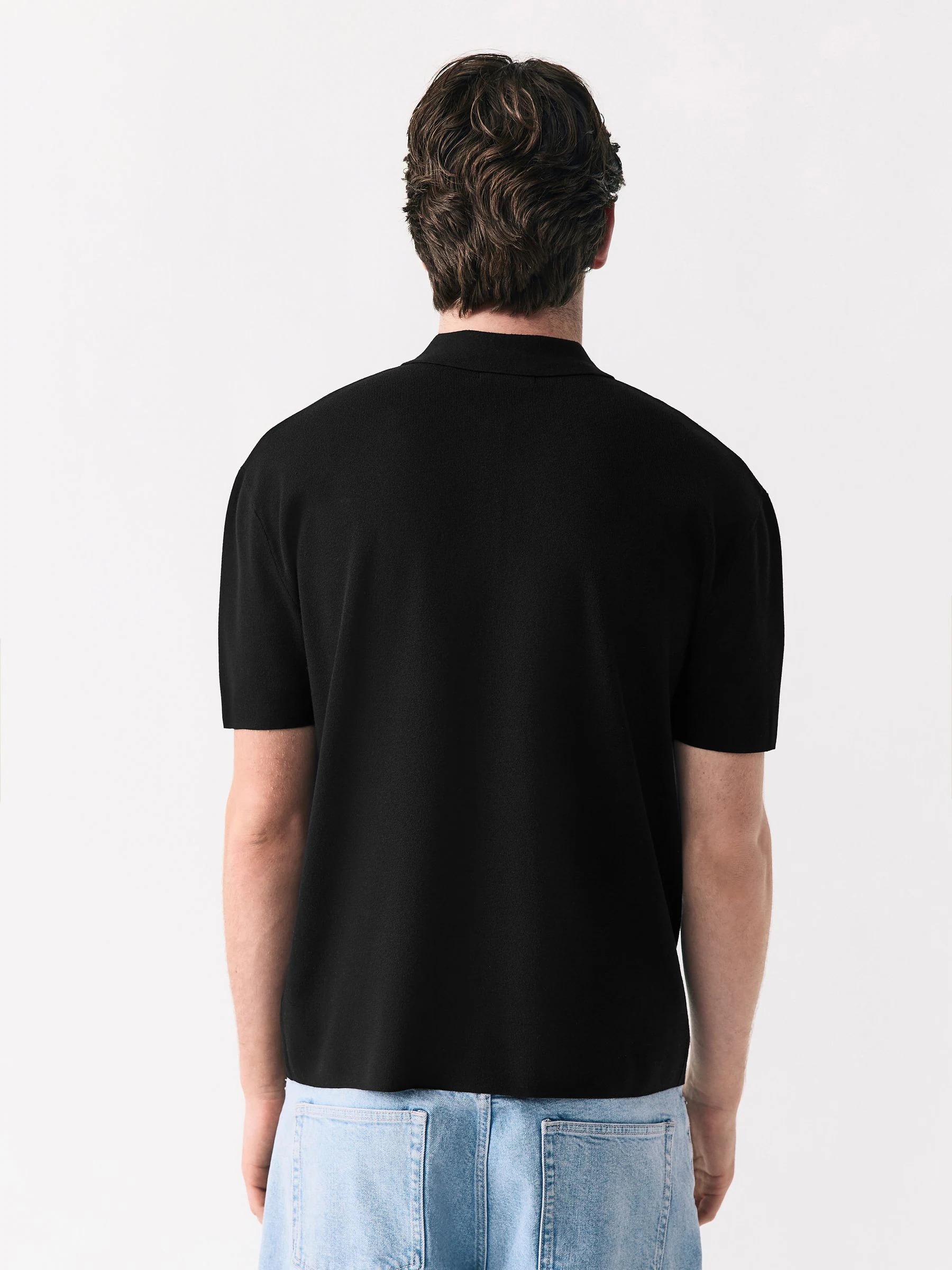 Zwart - Relaxed Fit Premium middelzwaar gebreid poloshirt met korte mouwen