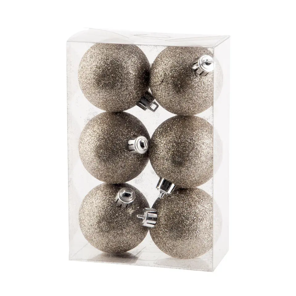 Cosy & Trendy Kerstballen - 6x st - champagne - glitters - 6 cm