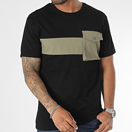 Tee Shirt Poche Noir Vert Kaki