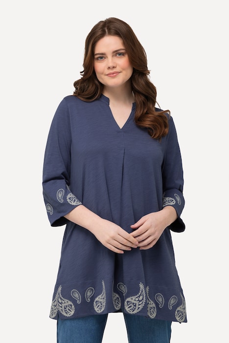 Jerseytunika, Paisley, V-Ausschnitt, 3/4-Arm, Biobaumwolle
