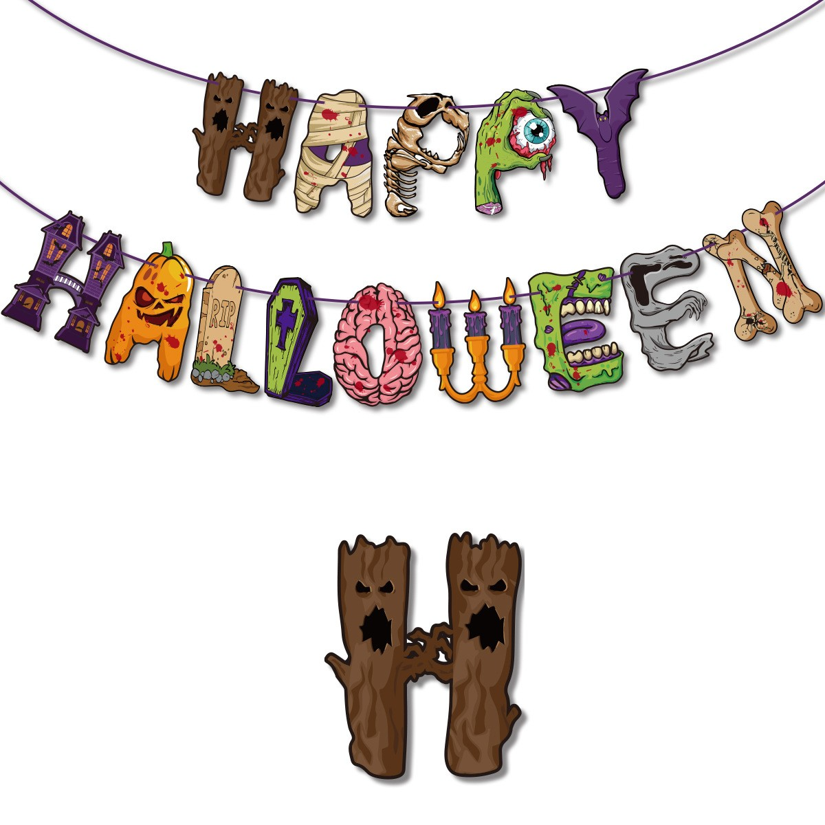 (64-tlg. Set) Happy Halloween Girlande Party Deko   Latex Ballons / Kuchenstecker / Spiralen Girlande - Bunt