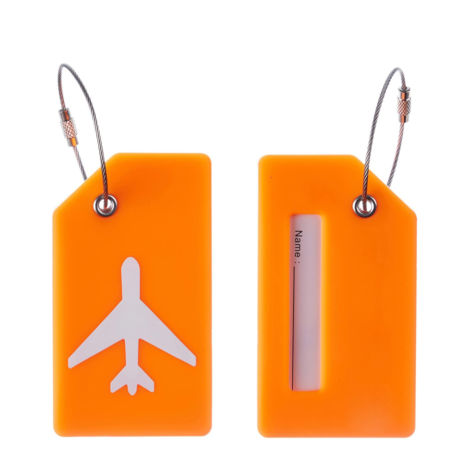 (5er Set) Silikon Kofferanhänger Gepäck Etiketten Luggage Tag mit Adressschild - Orange