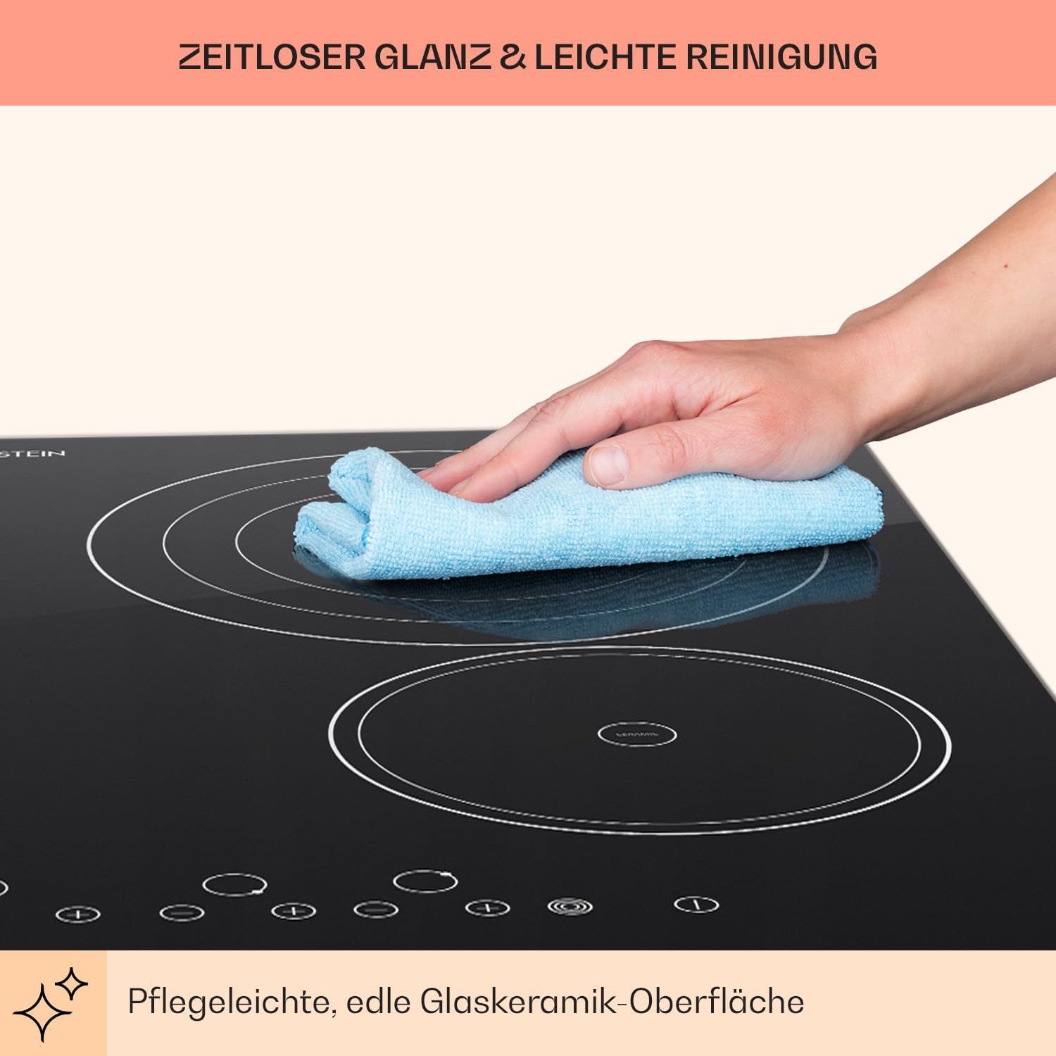 Klarstein Glaskeramik Kochfeld, Einbau-Kochfeld mit 4 Platten, 6500 W Elektro Kochfeld zum Kochen, Modernes Glaskeramikkochfeld, Glaskeramik Herdplatte mit 4 Kochfelder, Einbau Kochfeld Keramik