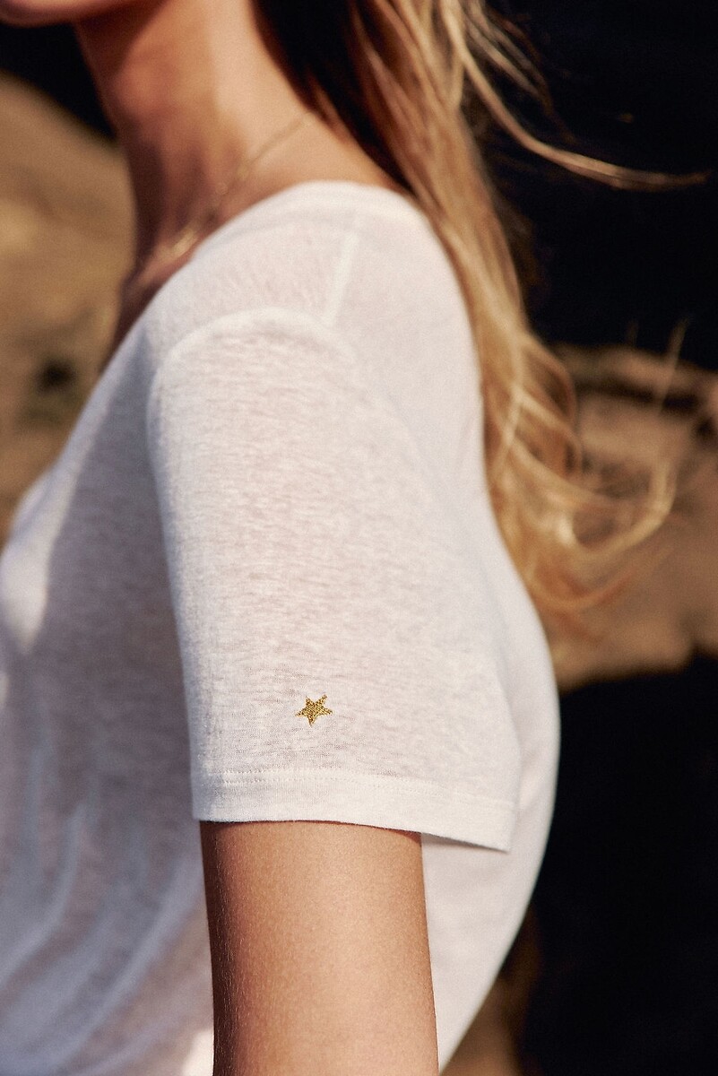 LA PETITE ETOILE<br>Camiseta com decote em V em linho e viscose, THANA
