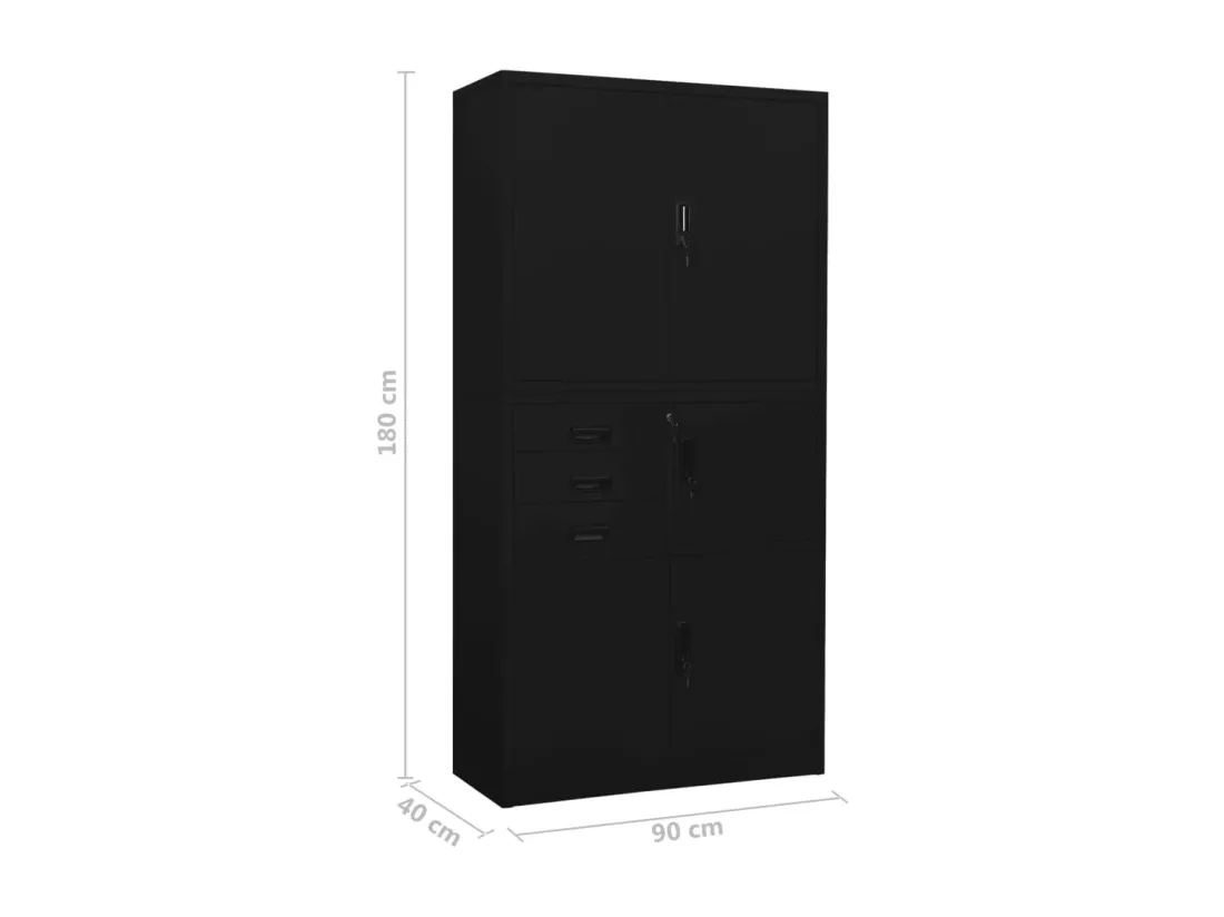 Armoire de bureau Noir 90x40x180 cm Acier