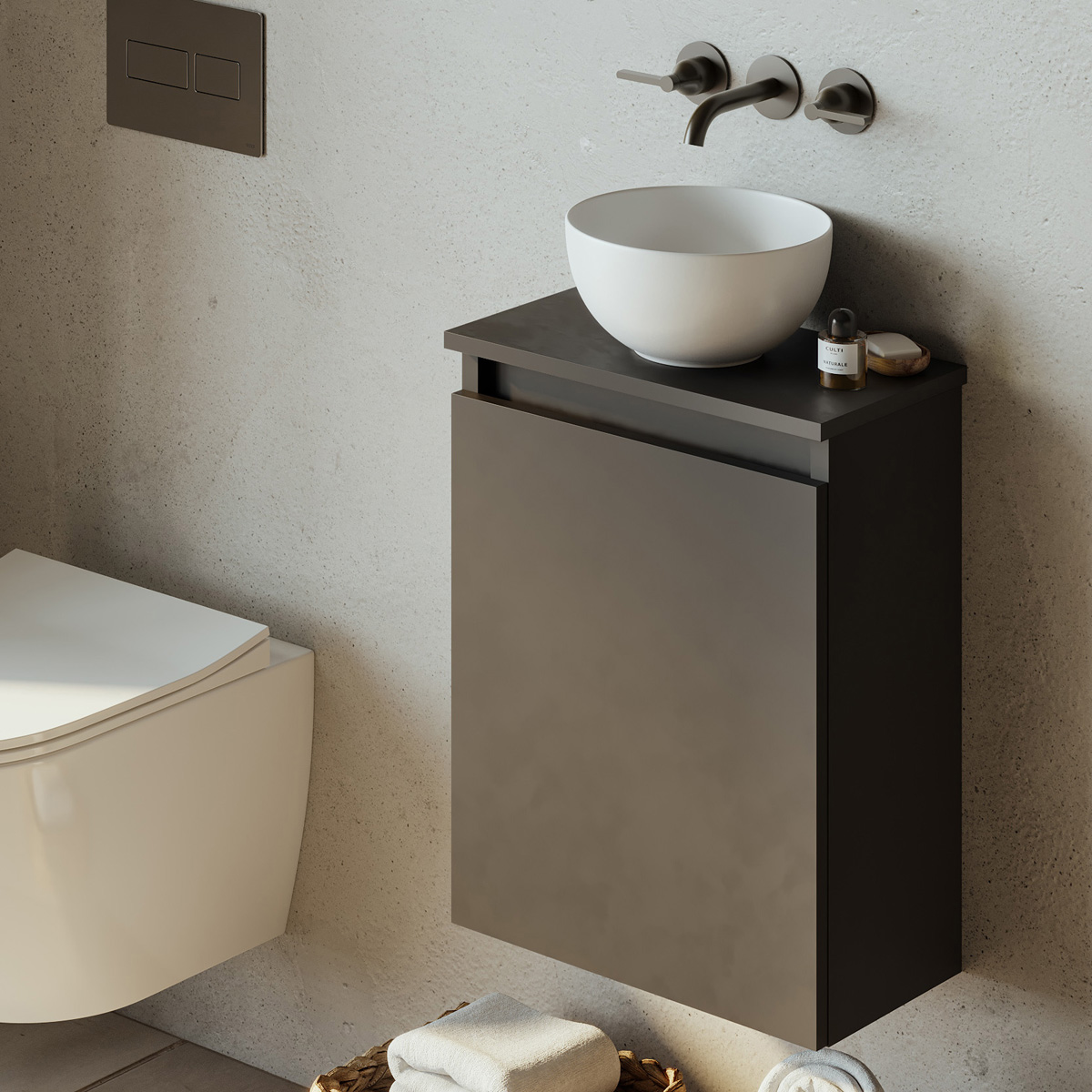 Fontana Bano toiletmeubel mat zwart 40x22cm met mat witte waskom