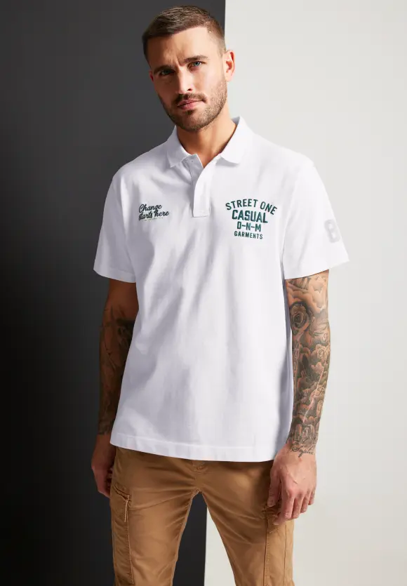 Piquée Printmix Poloshirt - White