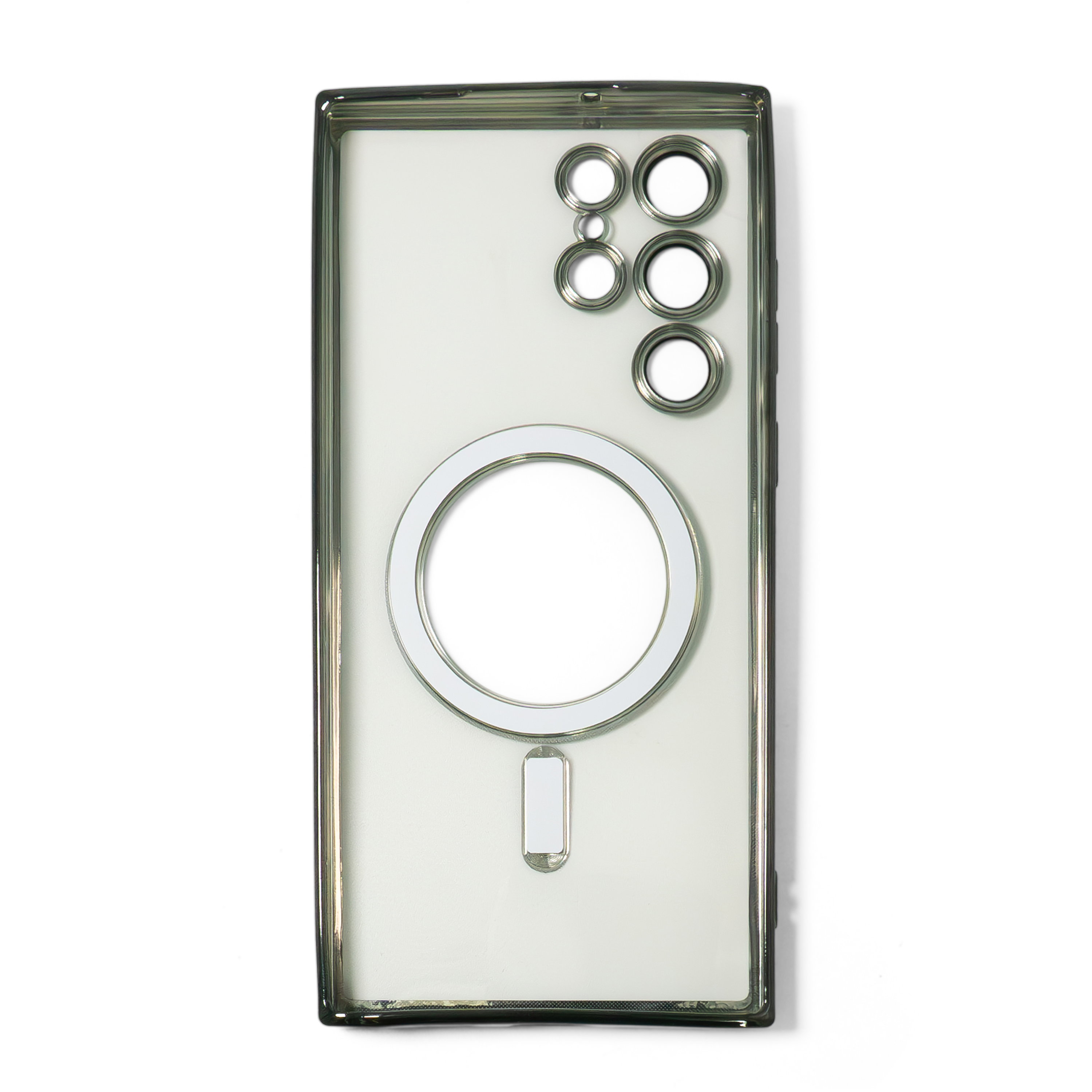 Samsung Galaxy S23 Ultra 5G Magnetische Gummi Case Hülle Galvanisierter Rahmen Magsafe-Modul   Kameraglasschutz - Schwarz / Transparent