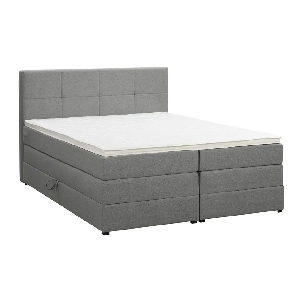 Boxspring met opbergruimte Liv geblokt - lichtgrijs - 180x200 cm