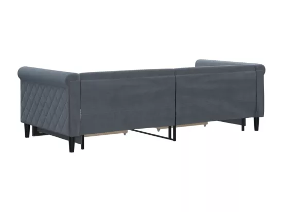 Lit de jour avec gigogne et tiroirs gris foncé 90x200cm velours