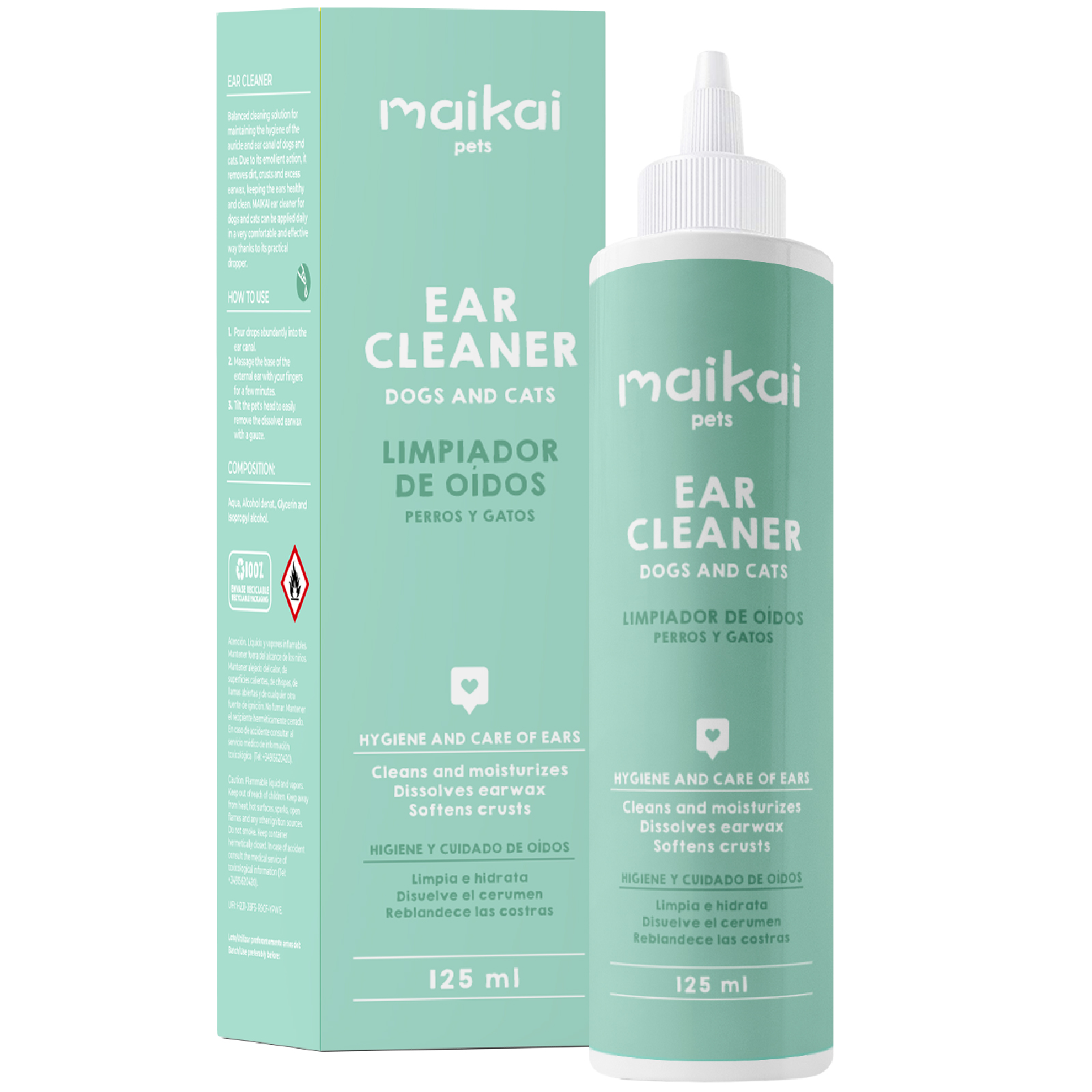 Limpador de ouvidos para cães e gatos. MAIKAI PETS. 125ml