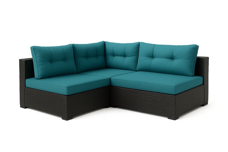Ecksofa Rattan mit Polyesterkissen Blau