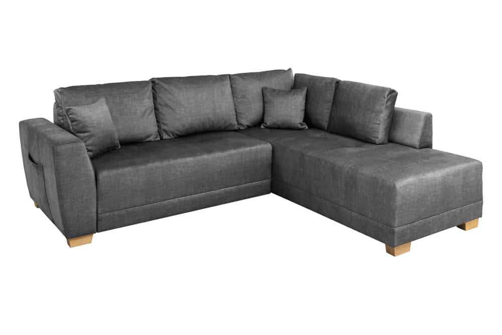Modernes Ecksofa NORWAY 250cm grau Vogue Velours Samt Schlafsofa mit Stauraum
