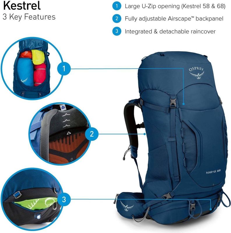 Osprey - Kestrel 58 - Trekkingrugzak - Zwart - Nylon