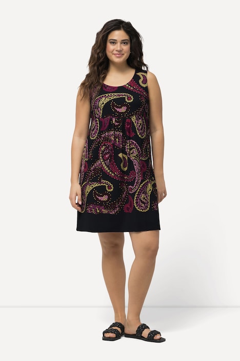 Jerseykleid, Paisleymuster, A-Linie, Rundhals, ärmellos