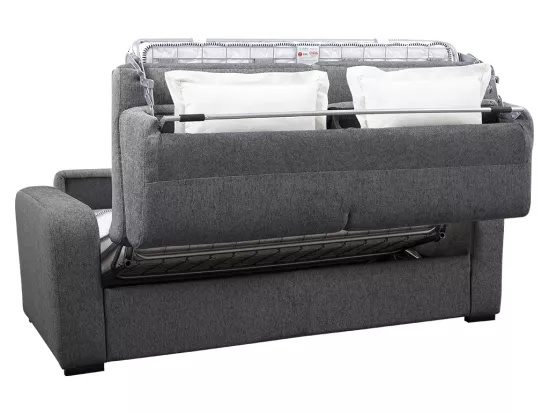Canapé 4 places convertible express en tissu gris anthracite - Couchage 160 cm - Matelas 13 cm - BEVIS