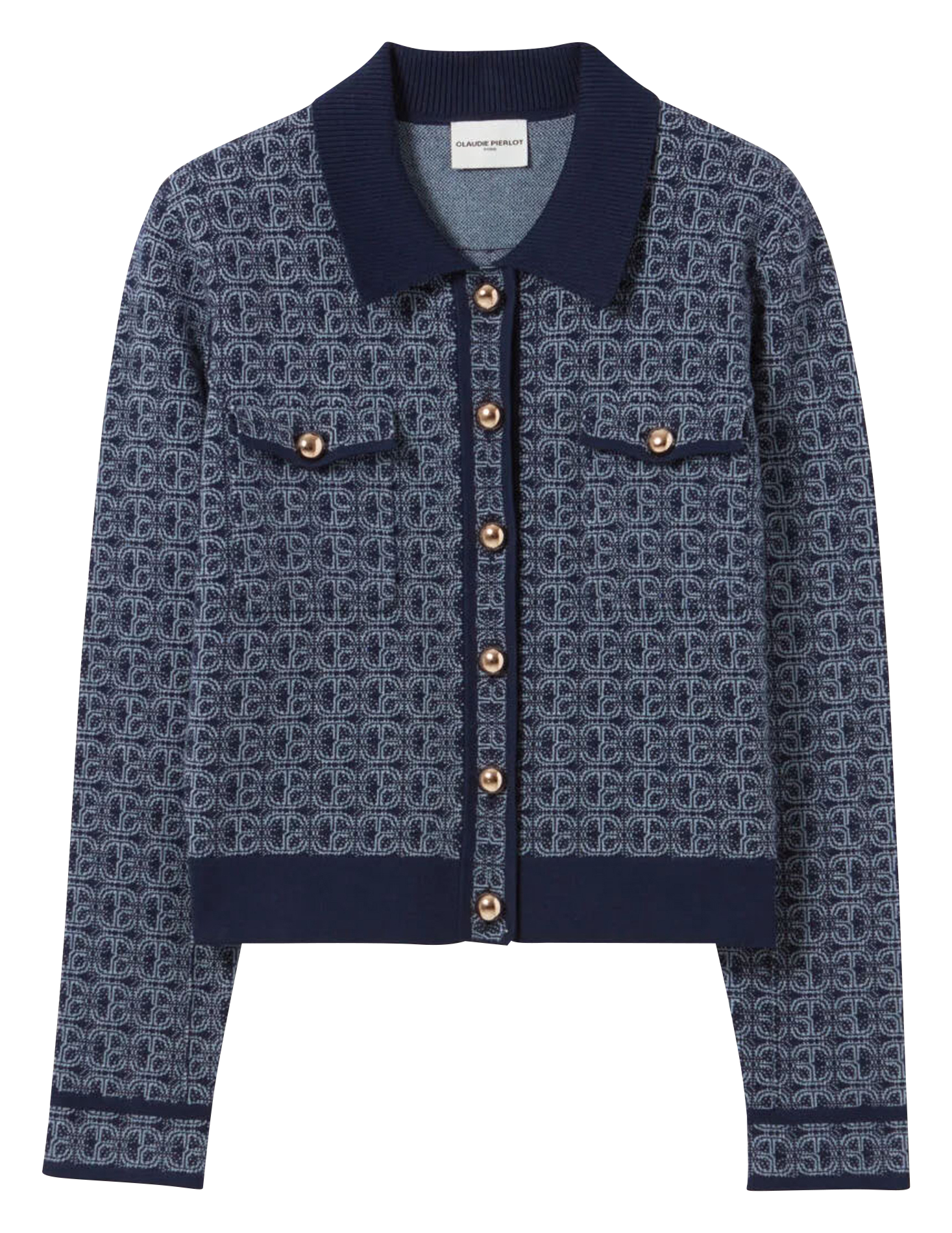 Cardigan droit monogramme| Bleu