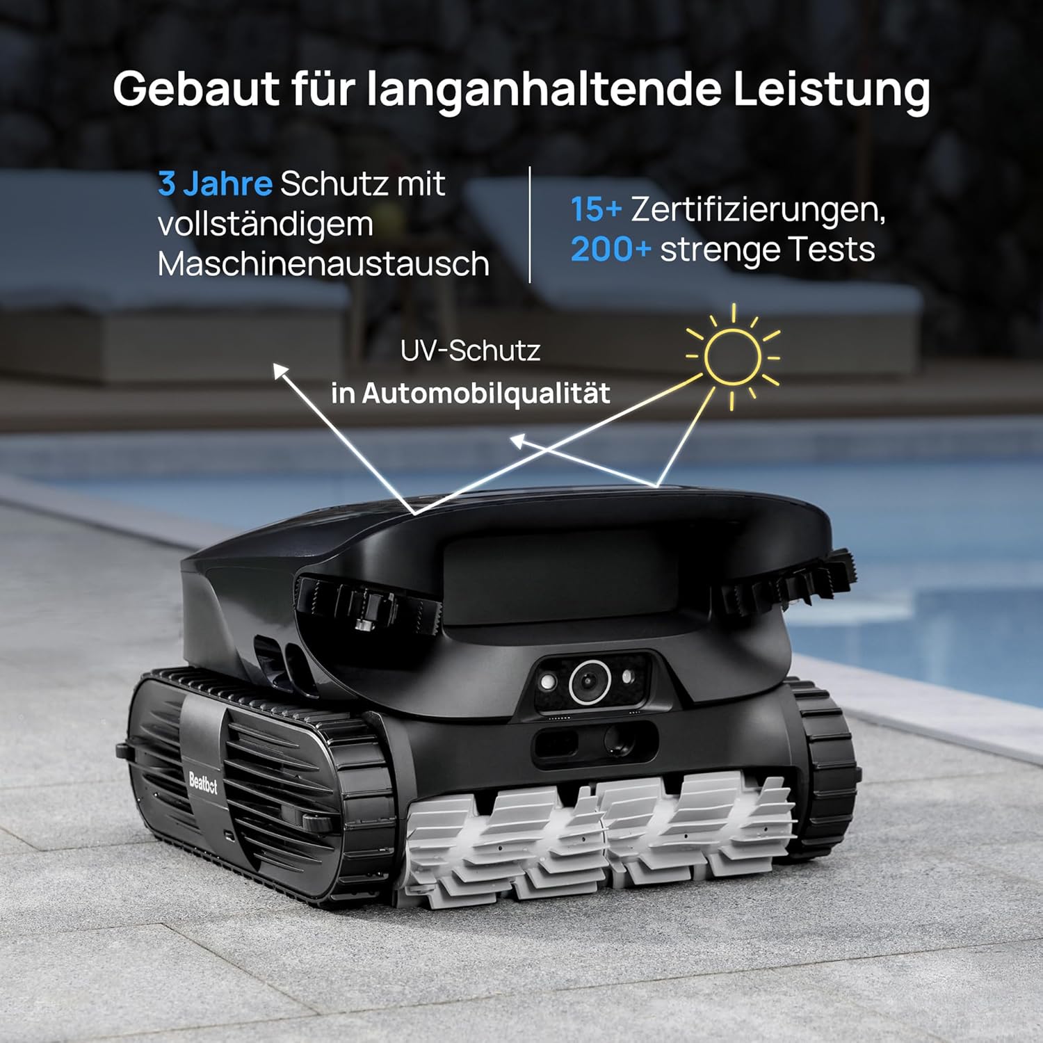 Beatbot AquaSense 2 Ultra Poolroboter, KI Mapping, 5in1 Komplettreinigung, KI-Schmutzerkennung, Mehrstufen-Plattformreinigung, Kabelloser Poolsauger Für Pools bis zu 300m²–Mitternachtblau