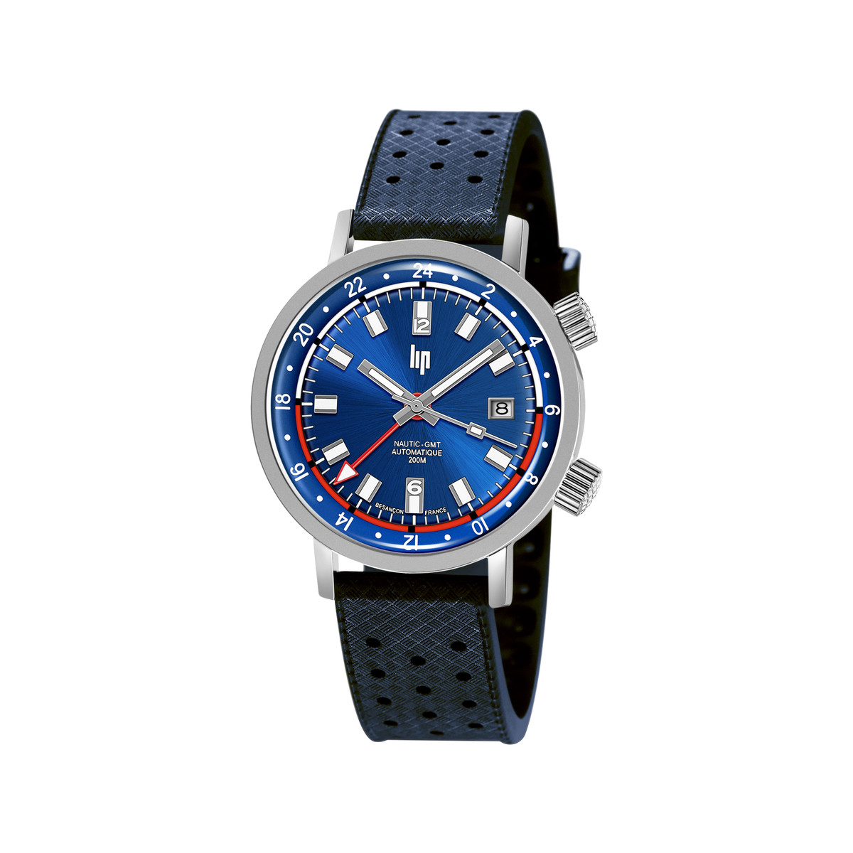 Montre Lip homme automatique acier bracelet silicone bleu