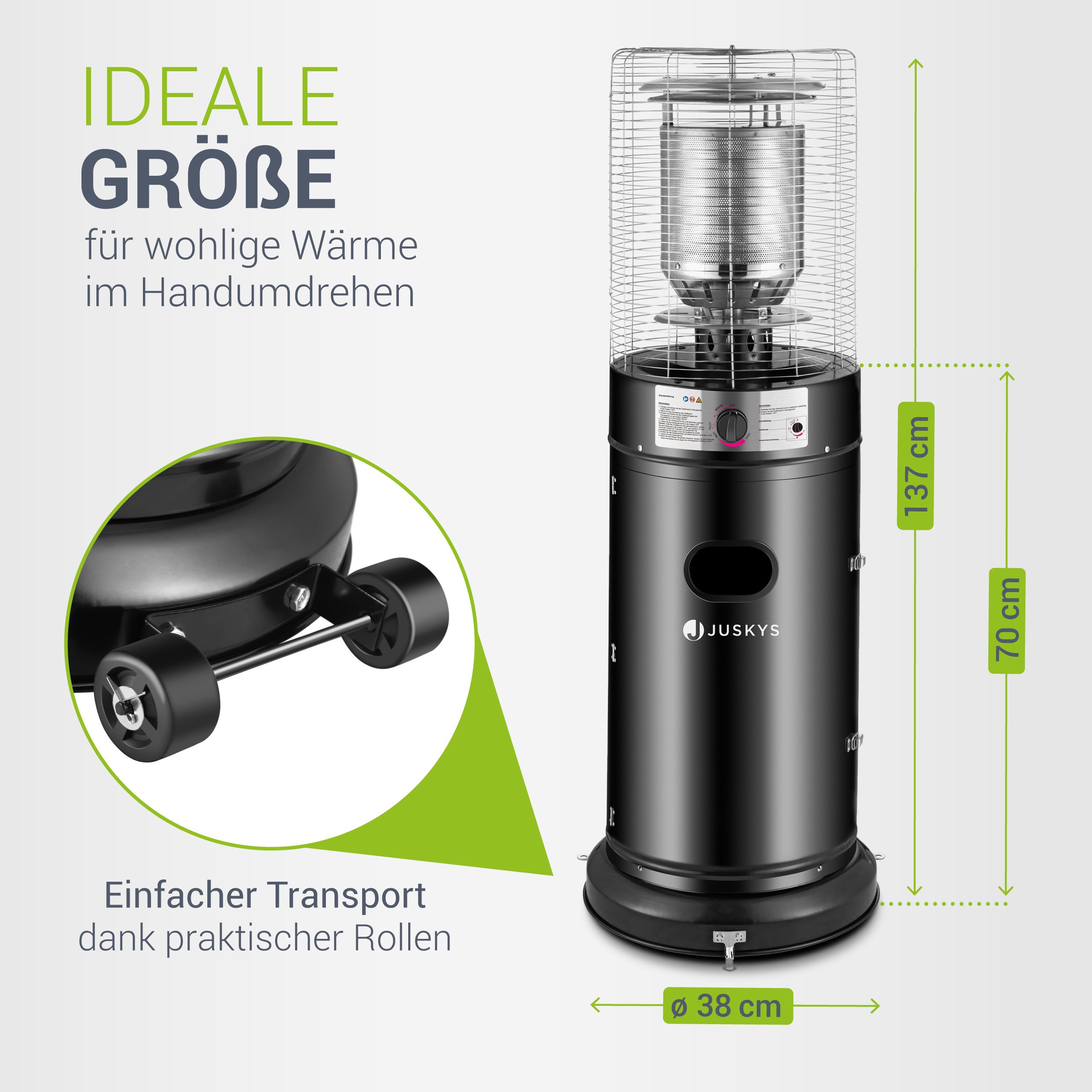 Juskys Outdoor Heizstrahler Cuna mit 11 kW Gas-Brenner, Heizpilz für Terrasse, Balkon und Garten