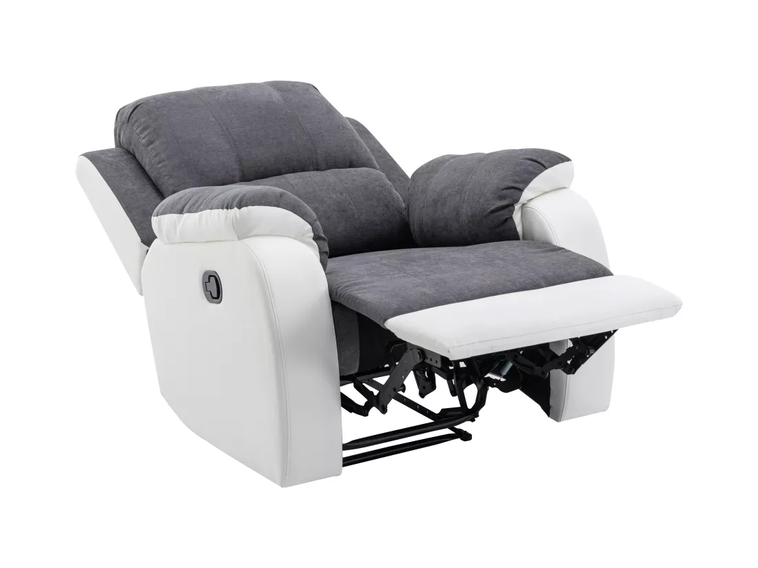 Fauteuil relax en microfibre et simili gris et blanc BRODY