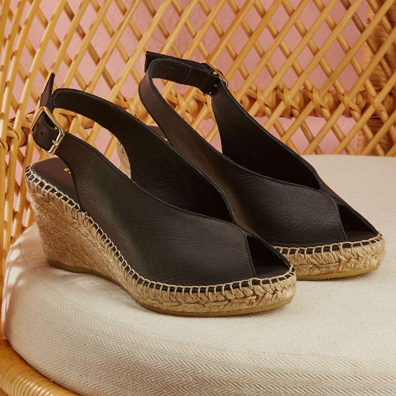 Cosmoparis Slingbacks compensés en Cuir Nala noirs - Talon 7 cm