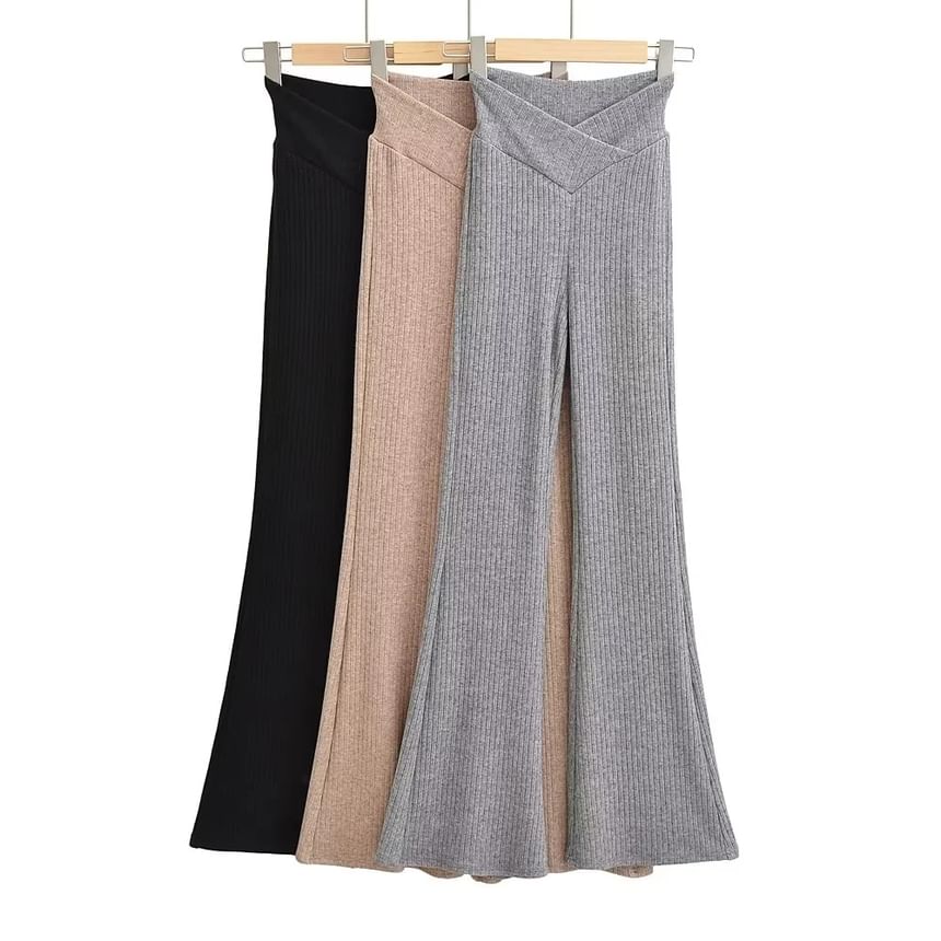 Asiris - Hoge taille, slim-fit, geribbelde broek met bootcut-hals