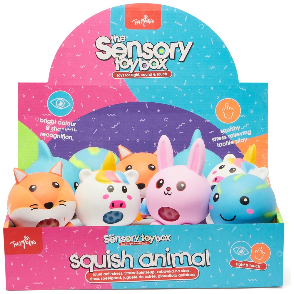 Toy Mania Sensorische Spielzeugkiste mit Quetschtieren
