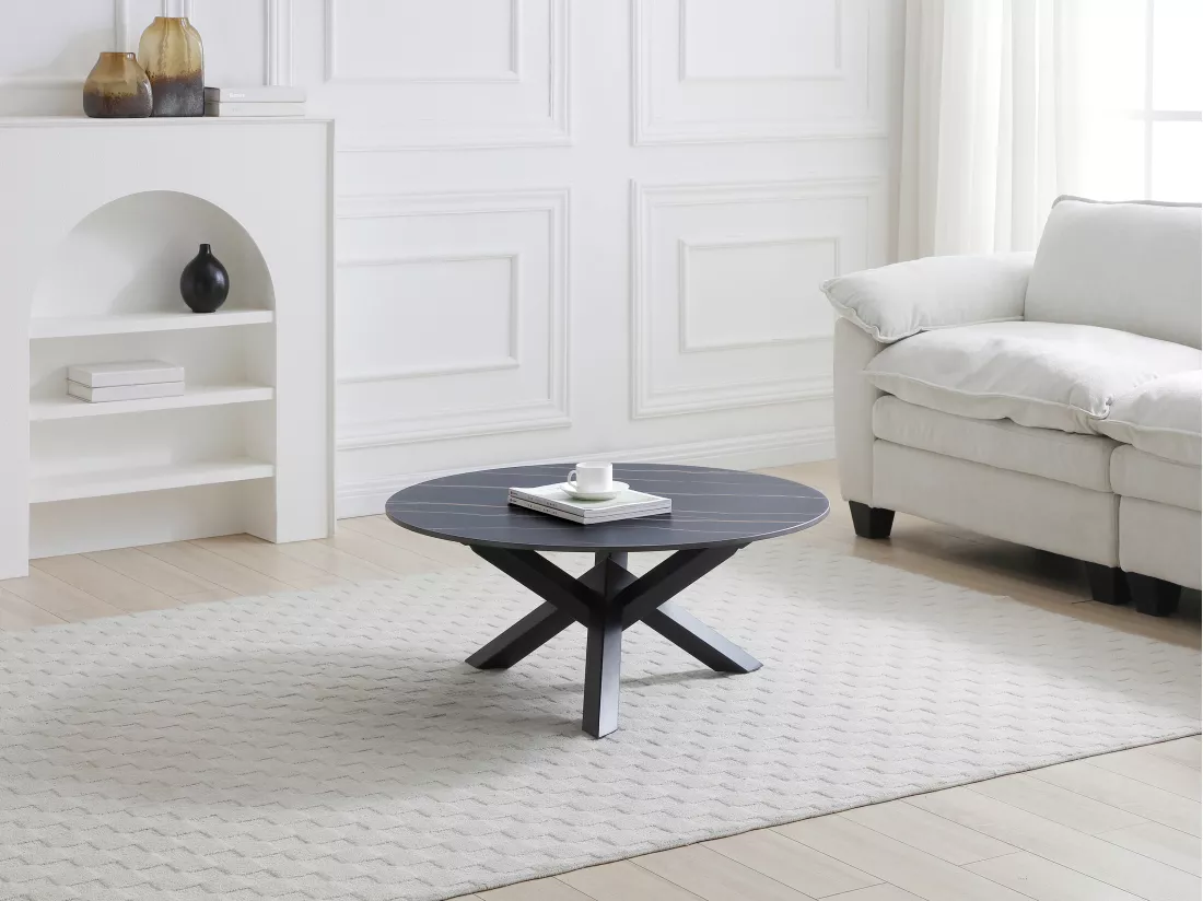 Table basse en céramique et métal - Effet marbre noir - LEONORA de Maison Céphy