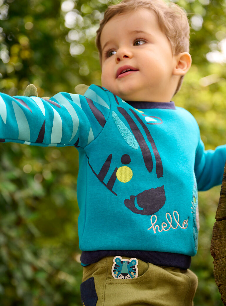 Sweat bleu à motifs zèbre et tigre pour bébé garçon