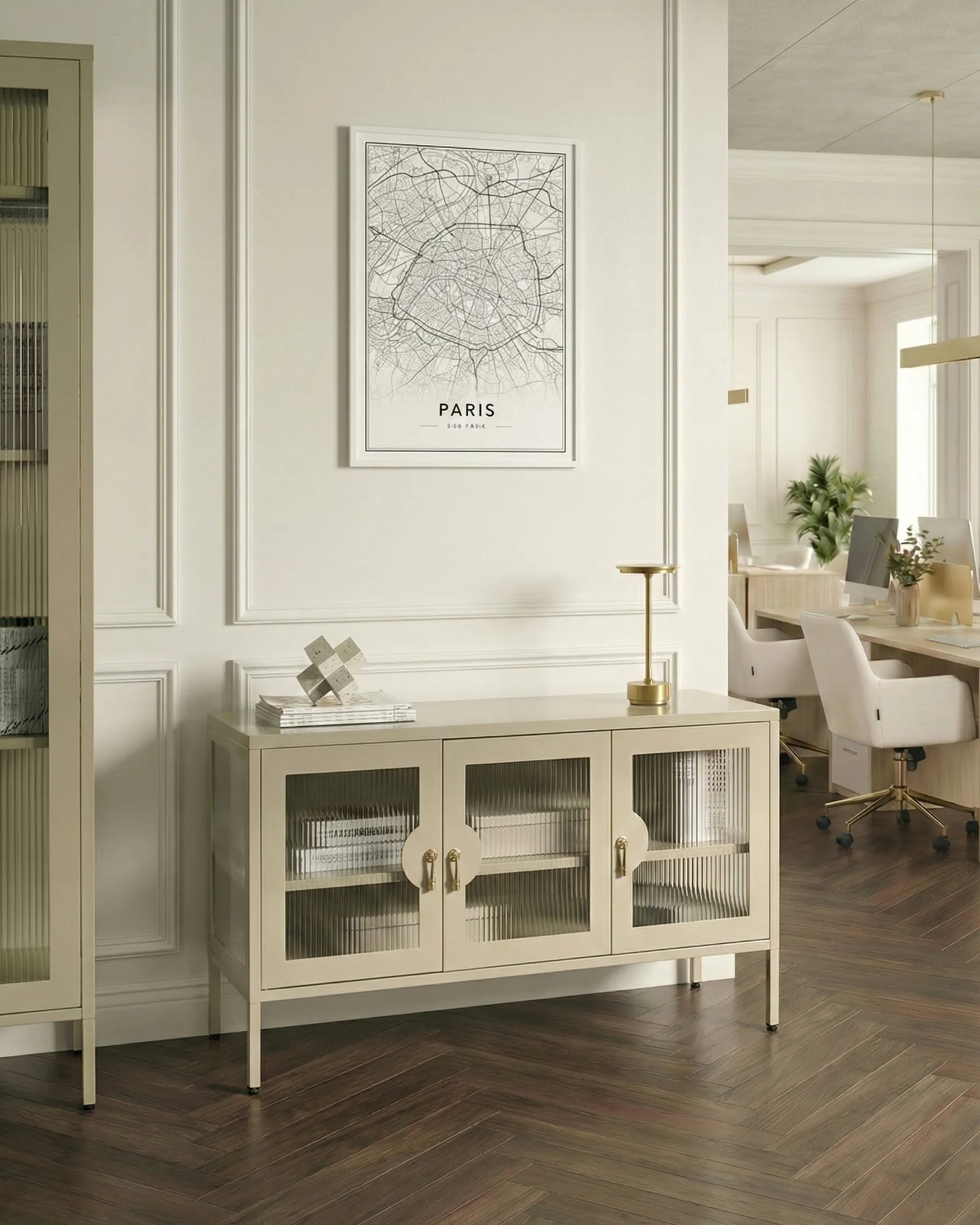 Dressoir met 3 deuren GLEORA Metaal Lichtbeige