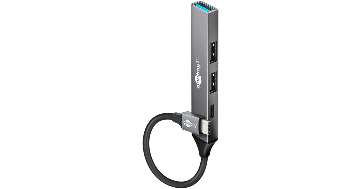 goobaySlanke USB-hub met 4 poorten, USB-C naar USB-C/USB-A, 5 Gbit/s  (Lichtgrijs)