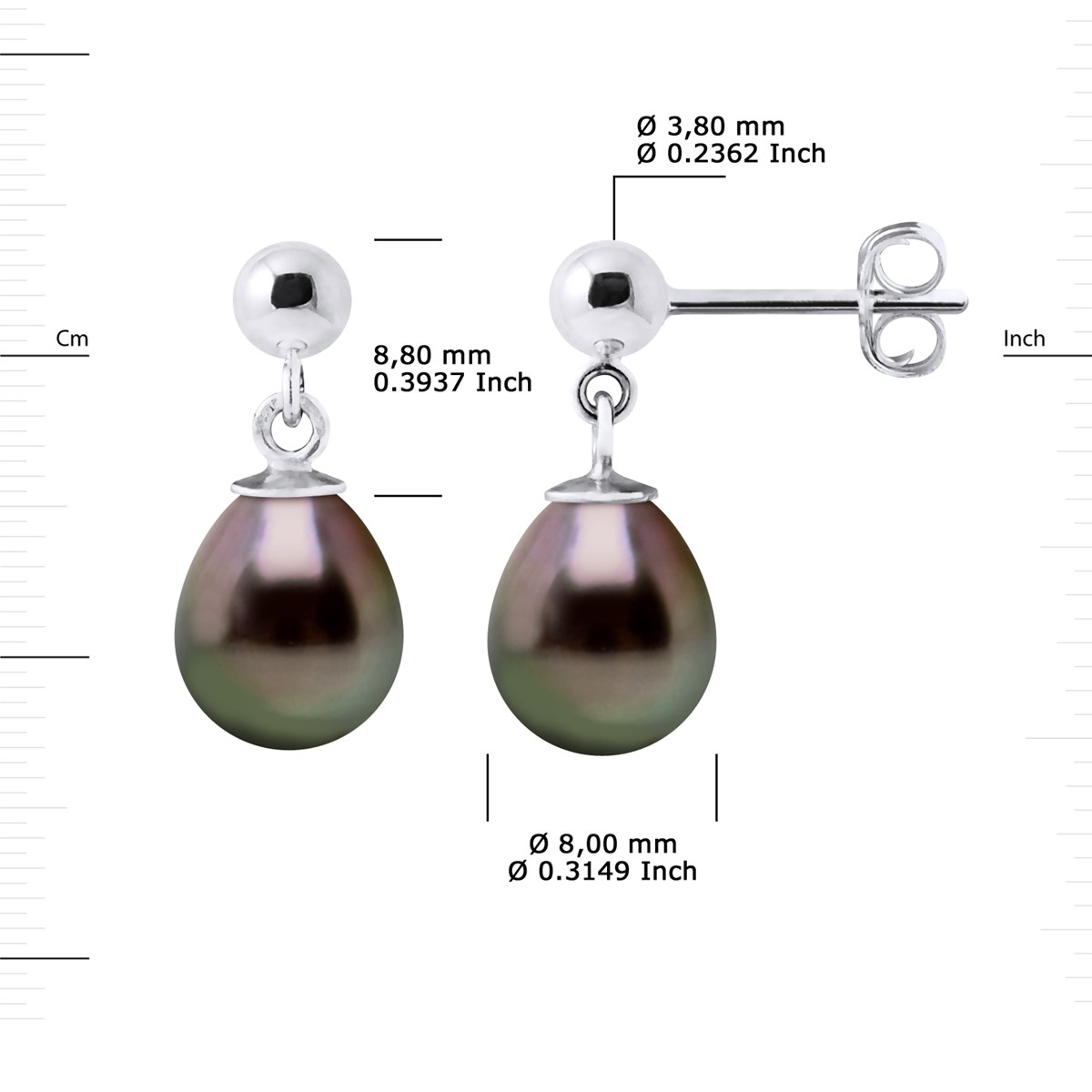 Boucles d'Oreilles Pendantes Perles de Tahiti Poires 8-9 mm - Or Blanc