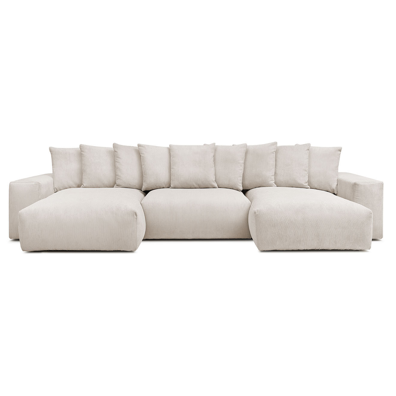 Bobochic Canapé panoramique fixe ultra moelleux voltaire velours côtelé beige - 420x174x75 cm