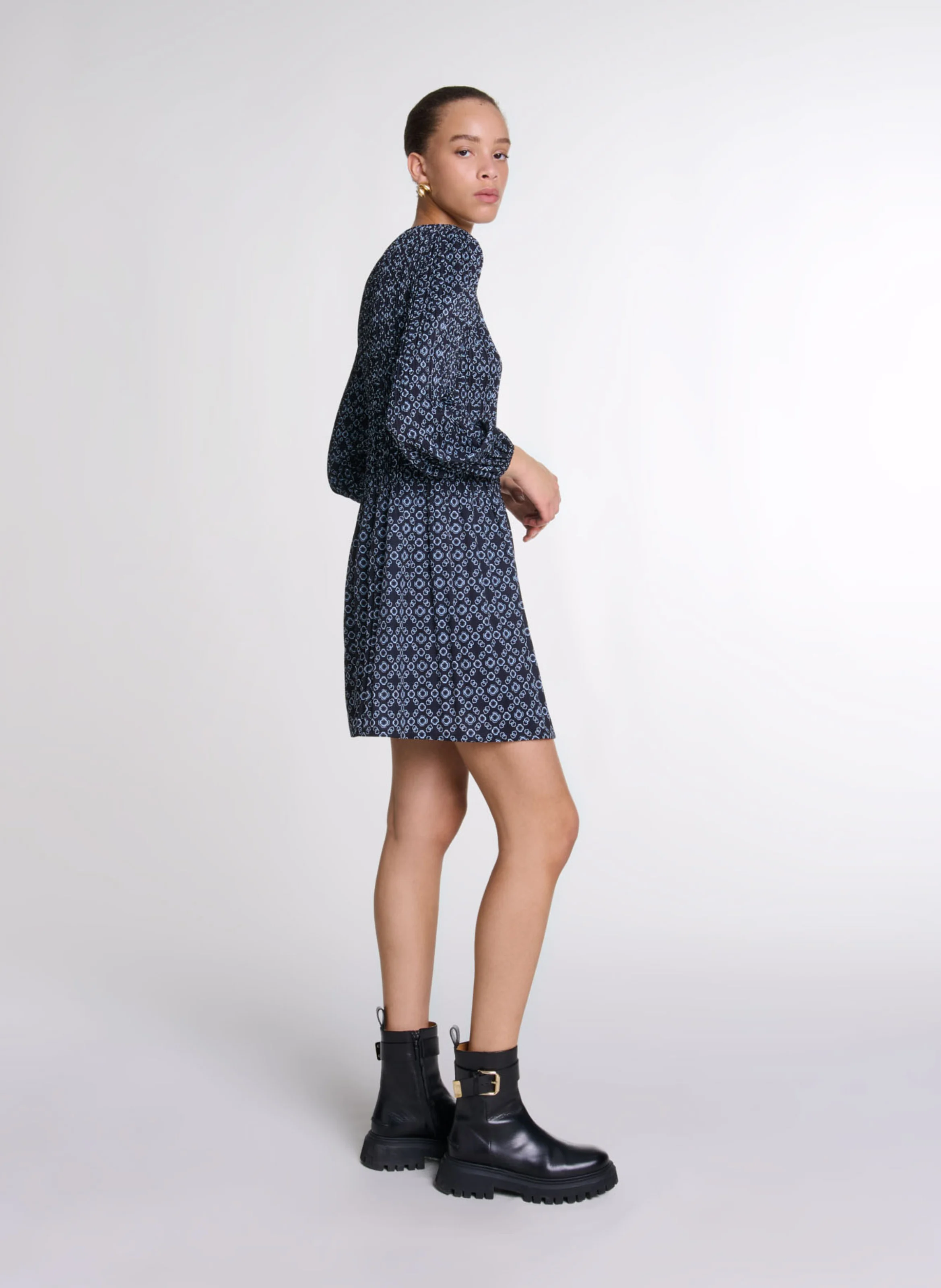 Robe courte imprimée | Noir