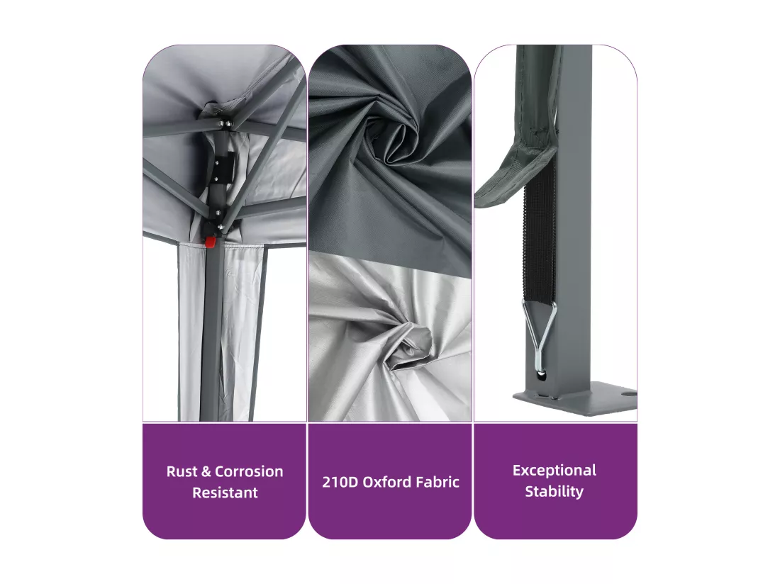 YITAHOME Tonnelle de Jardin - 3x3m - Pliable - Imperméable - Extérieur - Anti-UV - Gris Foncé - pour Camping/Fête/Plage/Terrasse/Marchés
