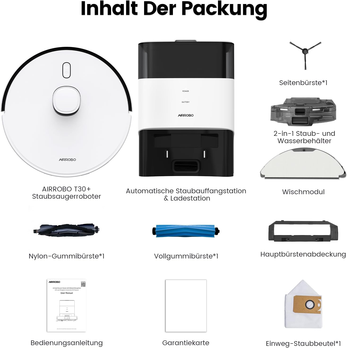 AIRROBO Saugroboter mit Wischfunktion, Staubsauger Roboter mit Absaugstation 3.5L, 12000Pa Saugkraft, Reaktive 3D Hindernisvermeidung, 240Min Laufzeit, T30 Roboterstaubsauger für Tierhaare und Teppich
