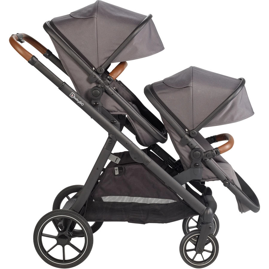 babyGO Geschwisterwagen Duo Grey  brown grip