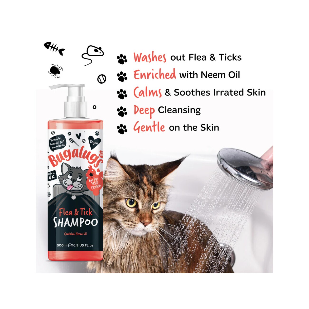 Bugalugs Floh- & Zeckenshampoo für Katzen – Sanfte Reinigung mit Zitronenduft
