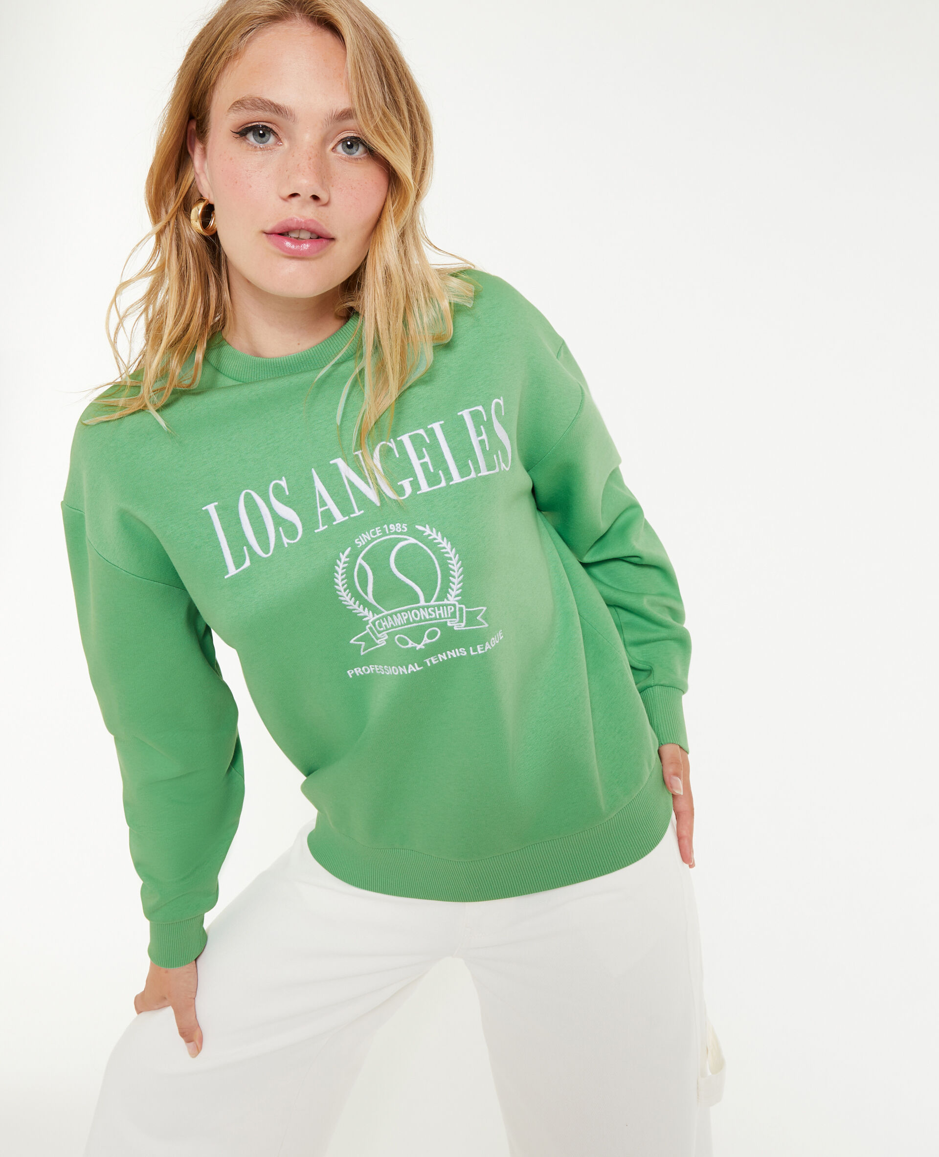 Sweat oversize brodé - Vert olive