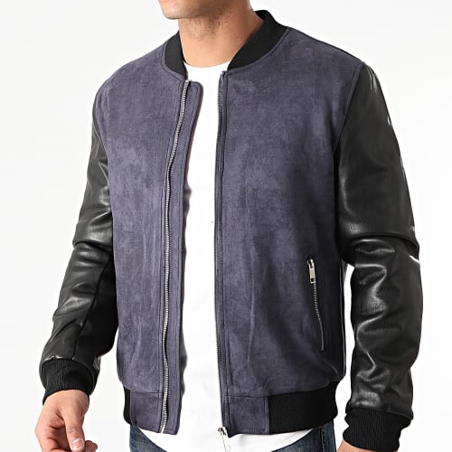 Veste Zippée Suédine Bleu Marine Noir