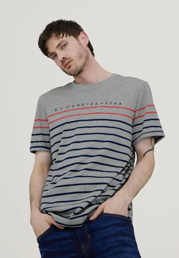 T-Shirt im Streifenmix - silver grey melange